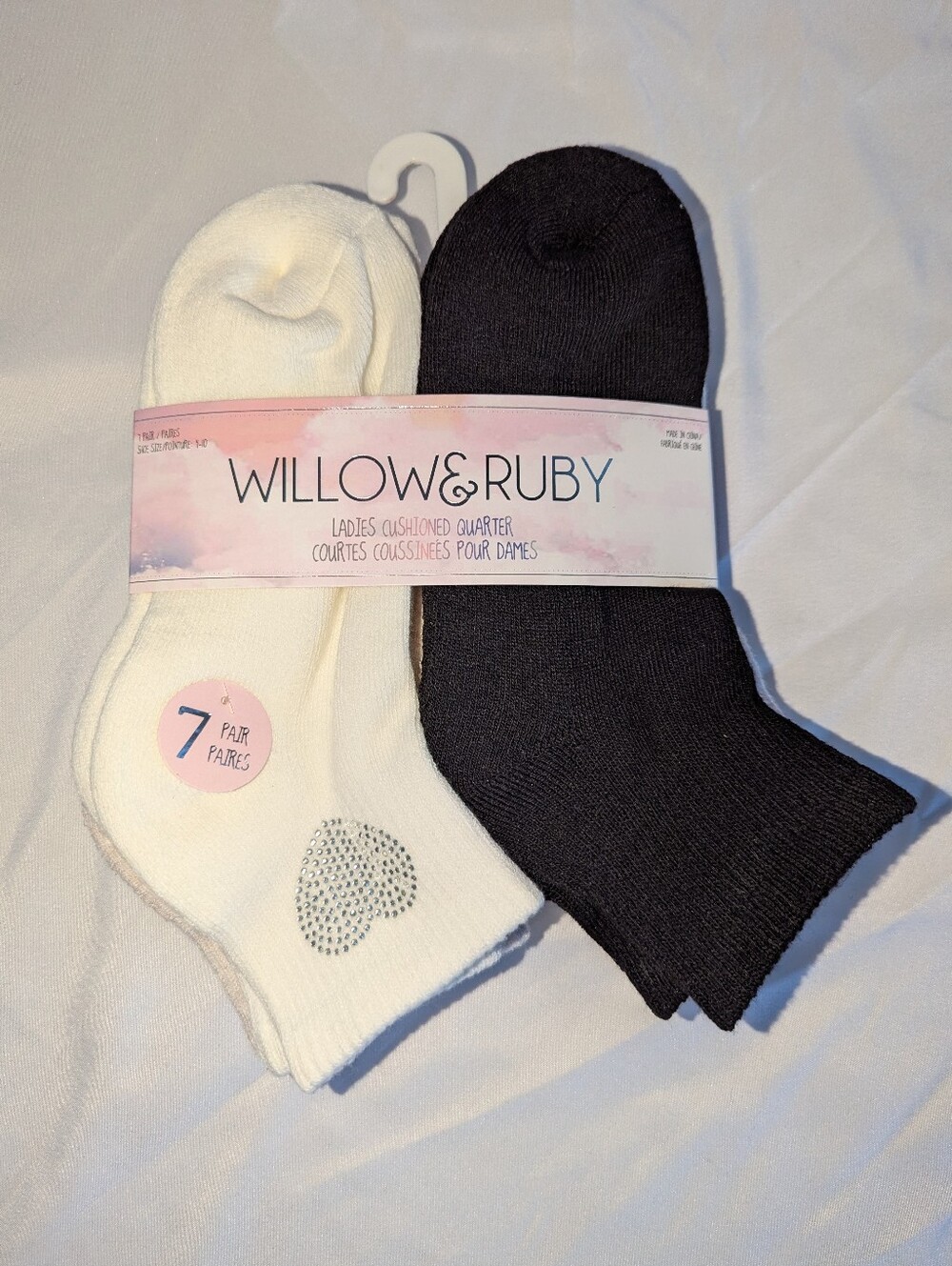 Ladies Cushioned Quarter Socks - White & Black (7 Pack)